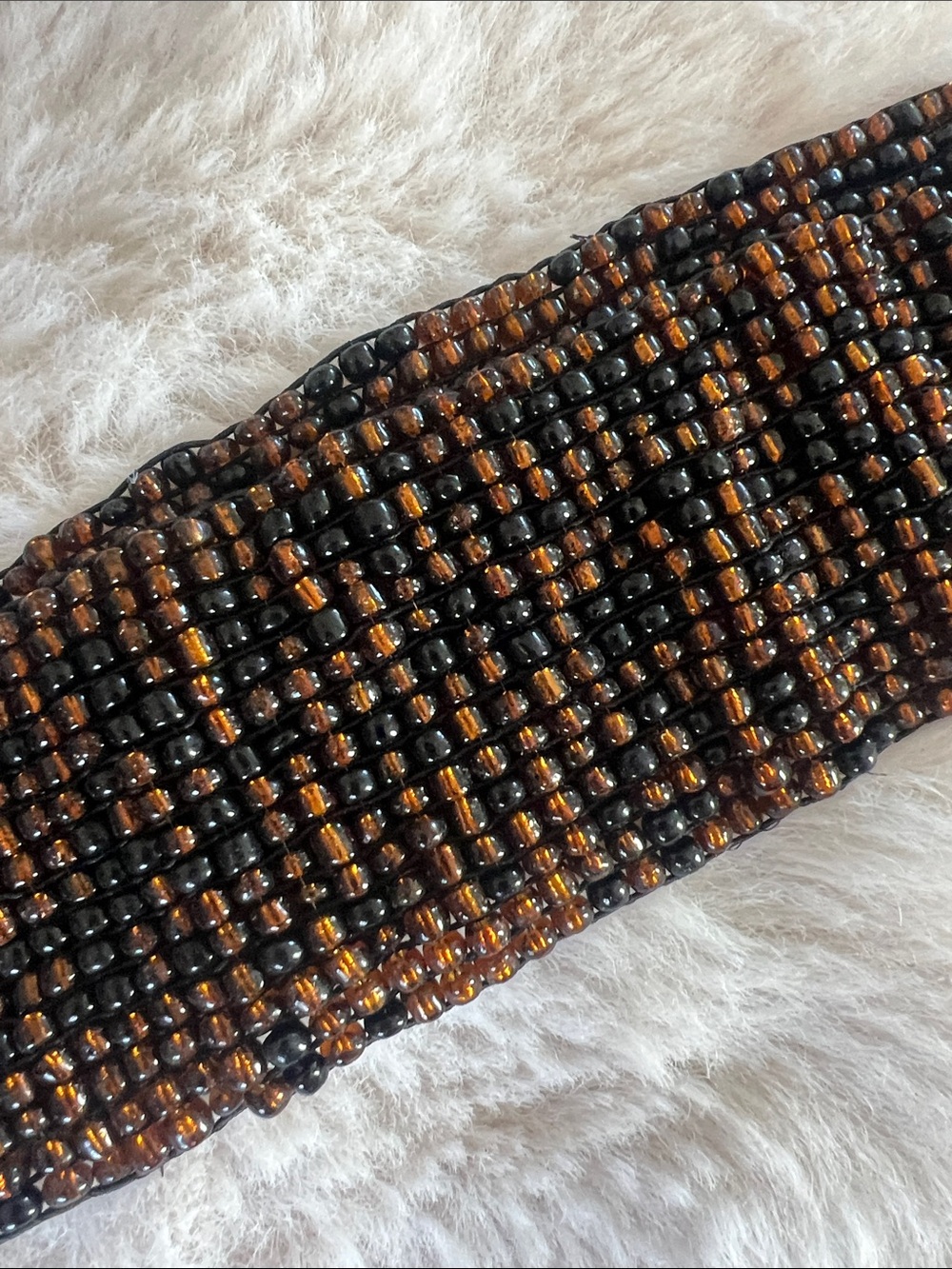 Women's Beaded Brown & Black Waist Belt with Wooden Buckle - Picture 3 of 6